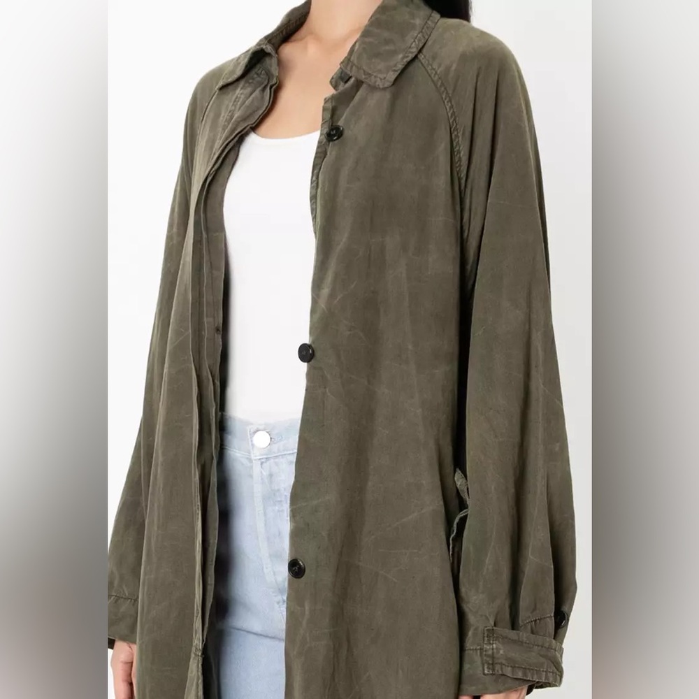 Function & Fringe Edit. ZARA Oversized Wax Utility Olive Green Long Trench Coat - Picture 3 of 6
